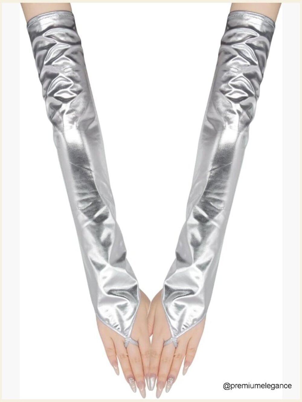 Fingerless Elbow Length PU Leather Gloves with Finger Loops for Costume Party